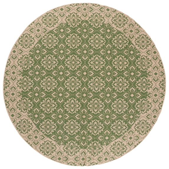 SAFAVIEH Courtyard Austin Geometric Indoor/Outdoor Area Rug, 7'10" x 7'10" Round, Green/Cream