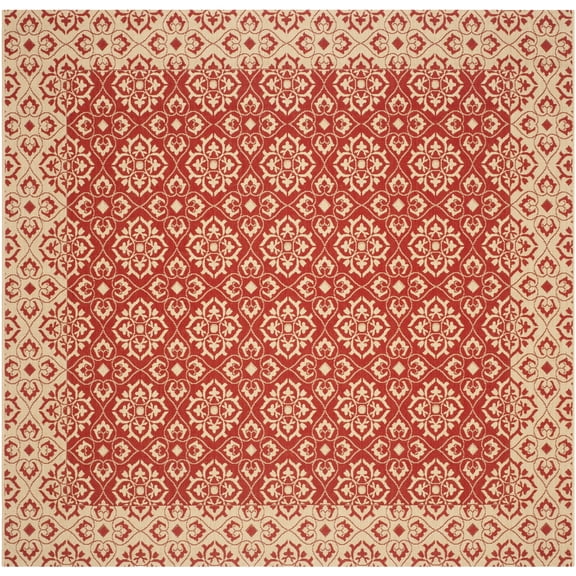 SAFAVIEH Courtyard Austin Geometric Indoor/Outdoor Area Rug, 7'10" x 7'10" Square, Red/Cream