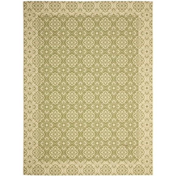 SAFAVIEH Courtyard Austin Geometric Indoor/Outdoor Area Rug, Green/Creme, 9' x 12'