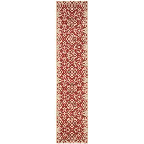 SAFAVIEH Courtyard Austin Geometric Indoor/Outdoor Runner Rug, 2'3" x 10', Red/Cream