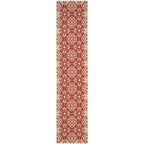 SAFAVIEH Courtyard Austin Geometric Indoor/Outdoor Runner Rug, 2'3" x 10', Red/Cream
