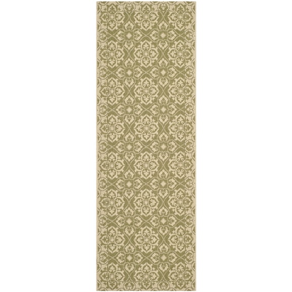 SAFAVIEH Courtyard Austin Geometric Indoor/Outdoor Runner Rug, 2'3" x 6'7", Green/Cream