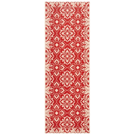 SAFAVIEH Courtyard Austin Geometric Indoor/Outdoor Runner Rug, 2'3" x 6'7", Red/Cream