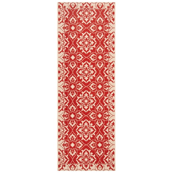 SAFAVIEH Courtyard Austin Geometric Indoor/Outdoor Runner Rug, 2'3" x 6'7", Red/Cream