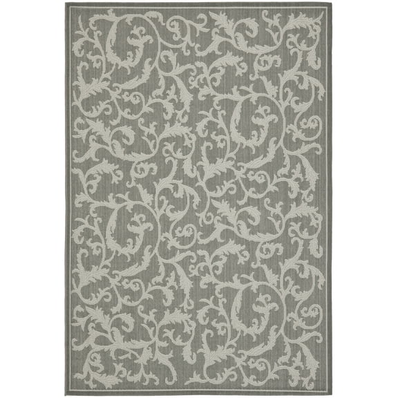 SAFAVIEH Courtyard Ava Floral Indoor/Outdoor Area Rug, Anthracite/Light Grey, 4' x 5'7"