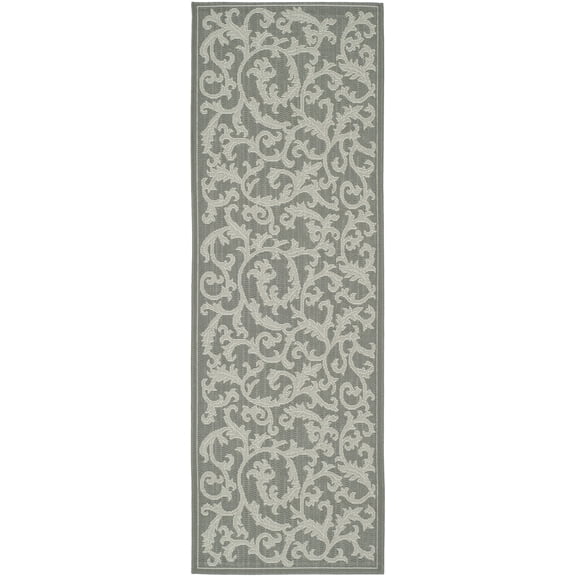 SAFAVIEH Courtyard Ava Floral Indoor/Outdoor Runner Rug, Anthracite/Light Grey, 2'3" x 6'7"