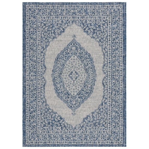 SAFAVIEH Courtyard Avi Medallion Indoor/Outdoor Area Rug, Light Grey/Blue, 2' x 3'7"