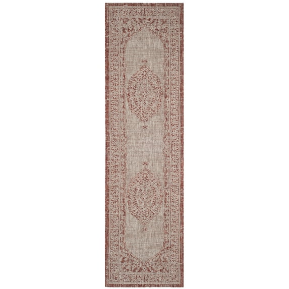 SAFAVIEH Courtyard Avi Medallion Indoor/Outdoor Runner Rug, Light Beige/Terracotta, 2'3" x 12'
