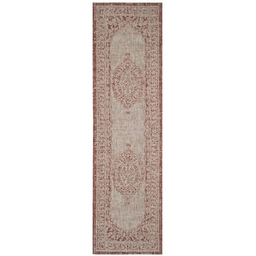 SAFAVIEH Courtyard Avi Medallion Indoor/Outdoor Runner Rug, Light Beige/Terracotta, 2'3" x 6'7"