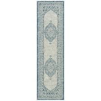 SAFAVIEH Courtyard Avi Medallion Indoor/Outdoor Runner Rug, Light Grey/Blue, 2'3" x 10'