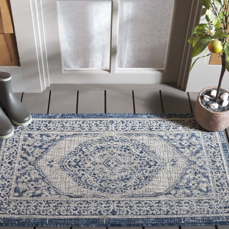 Safavieh Courtyard Avi Medallion Indoor/Outdoor Area Rug, Light Gray/Blue, 2'7" x 5'