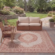 Safavieh Courtyard Avi Medallion Indoor/Outdoor Area Rug, Light Beige/Terracotta, 5'3" x 7'7"