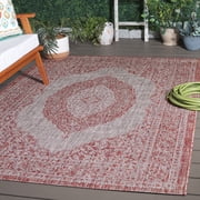 SAFAVIEH Courtyard Avi Traditional Indoor/Outdoor Area Rug, 5'3" x 7'7", Light Beige/Terracotta