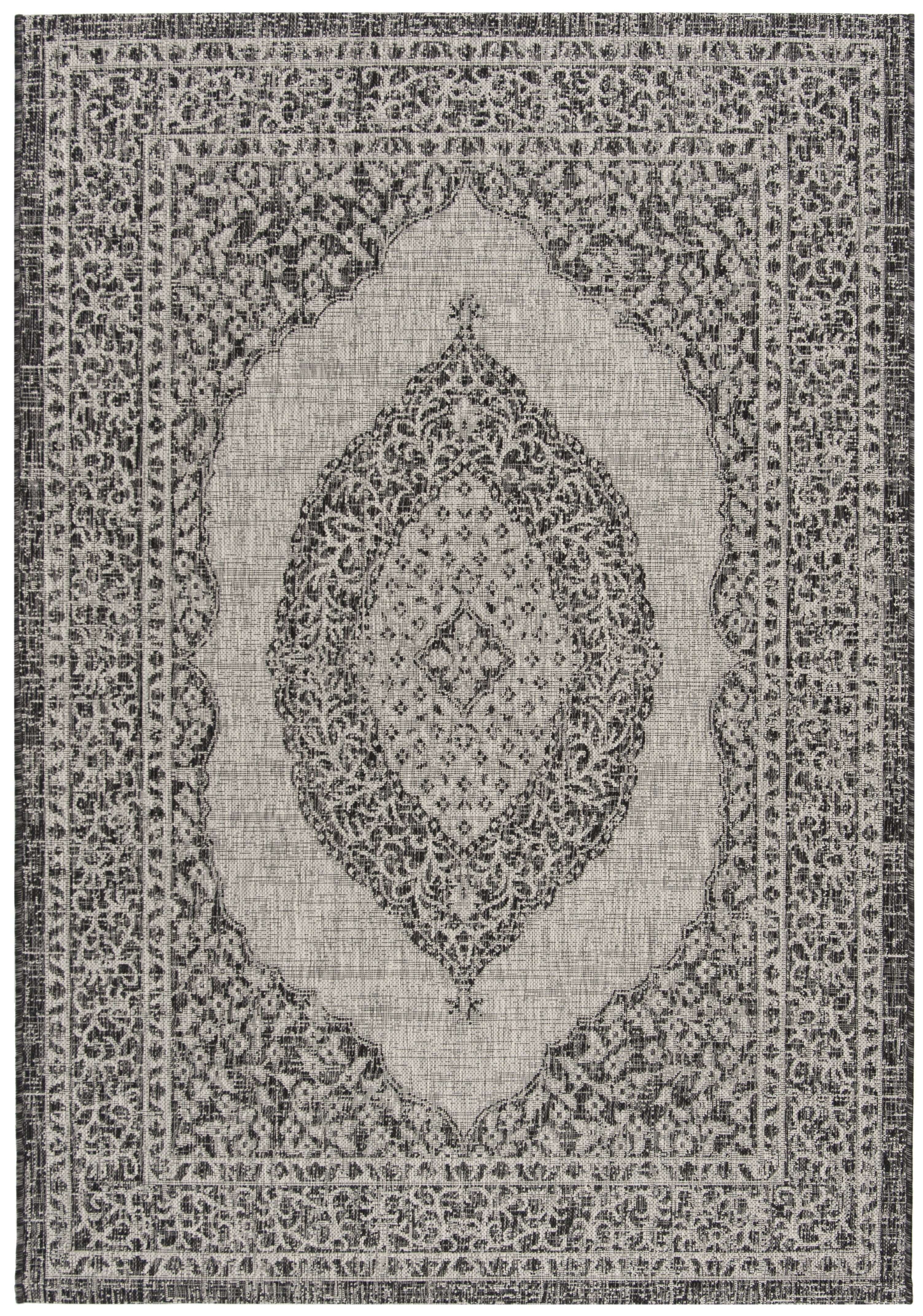SAFAVIEH Courtyard Avi Traditional Indoor/Outdoor Area Rug, 5'3" x 7'7", Light Grey/Black