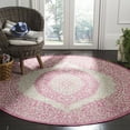 thumbnail image 1 of SAFAVIEH Courtyard Avi Traditional Indoor/Outdoor Area Rug, 6'7" x 6'7" Round, Light Grey/Fuchsia, 1 of 9