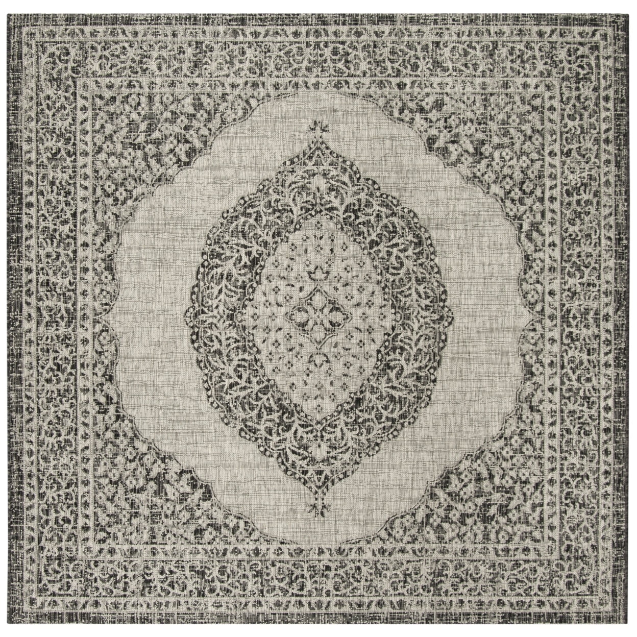 Light Grey and Black Square Synthetic Flat Woven Area Rug