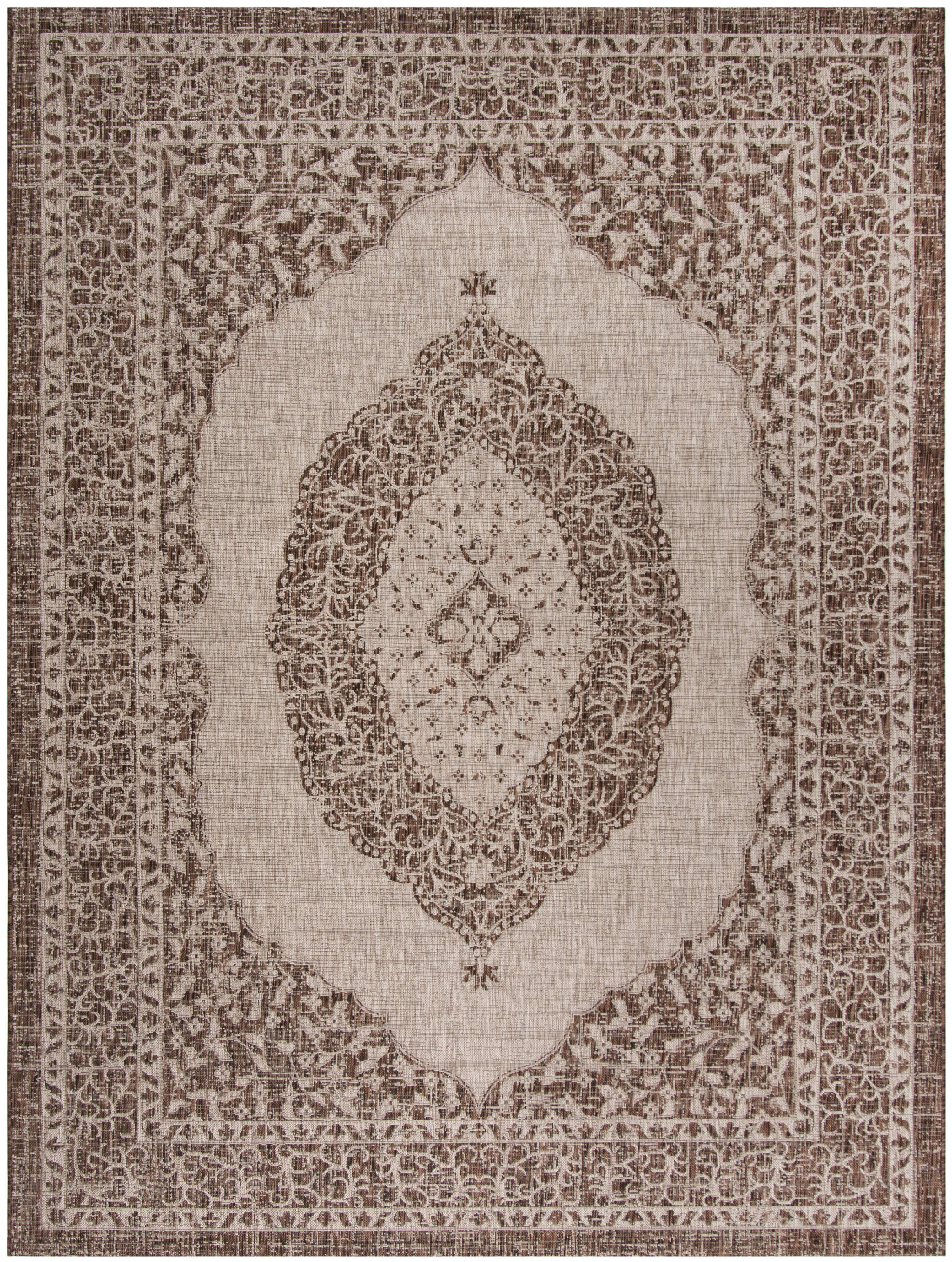 Easy-Care Reversible Light Beige & Brown Synthetic Area Rug 8' x 11'