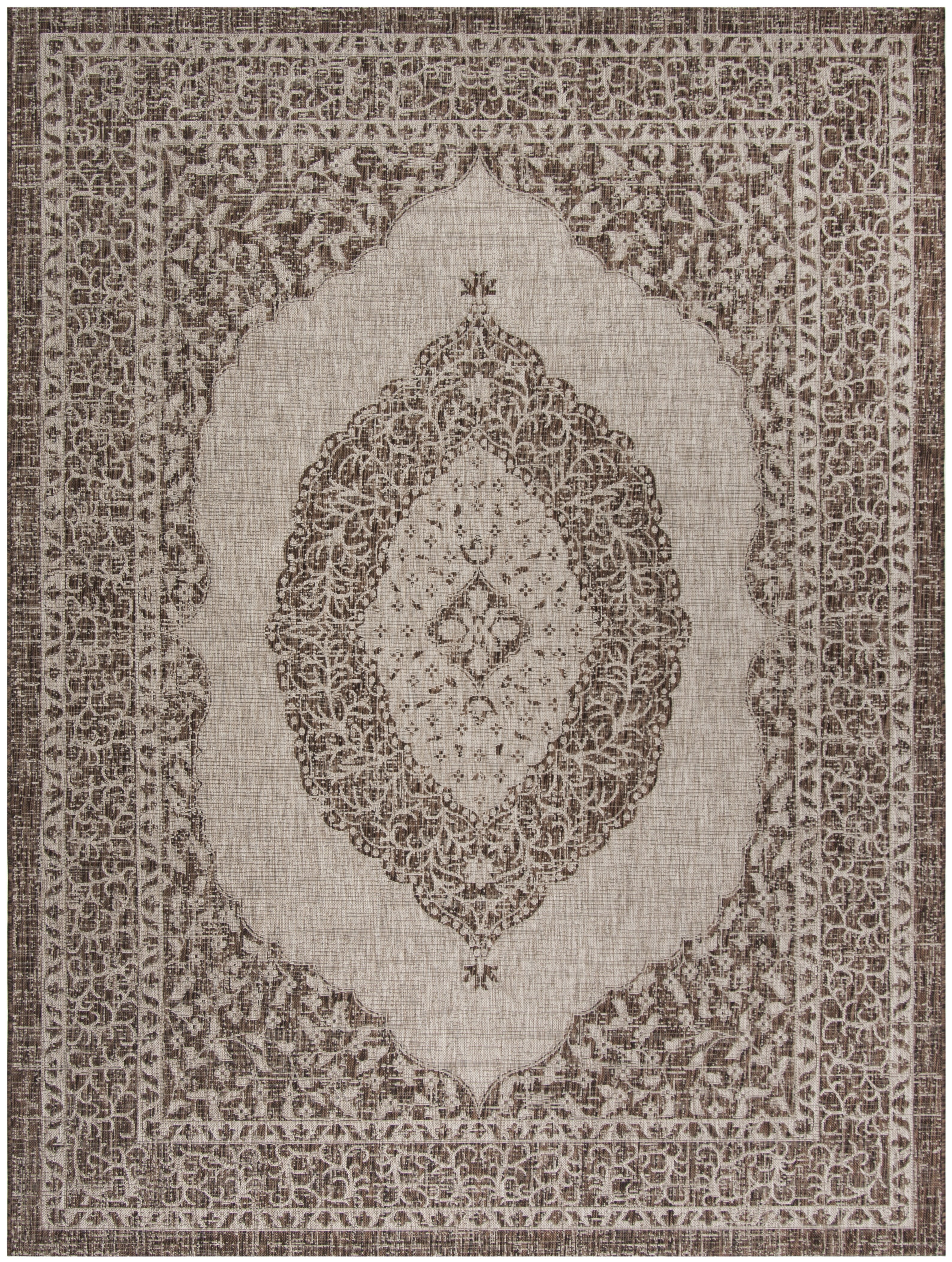 SAFAVIEH Courtyard Avi Traditional Indoor/Outdoor Area Rug, 8' x 11', Light Beige/Light Brown