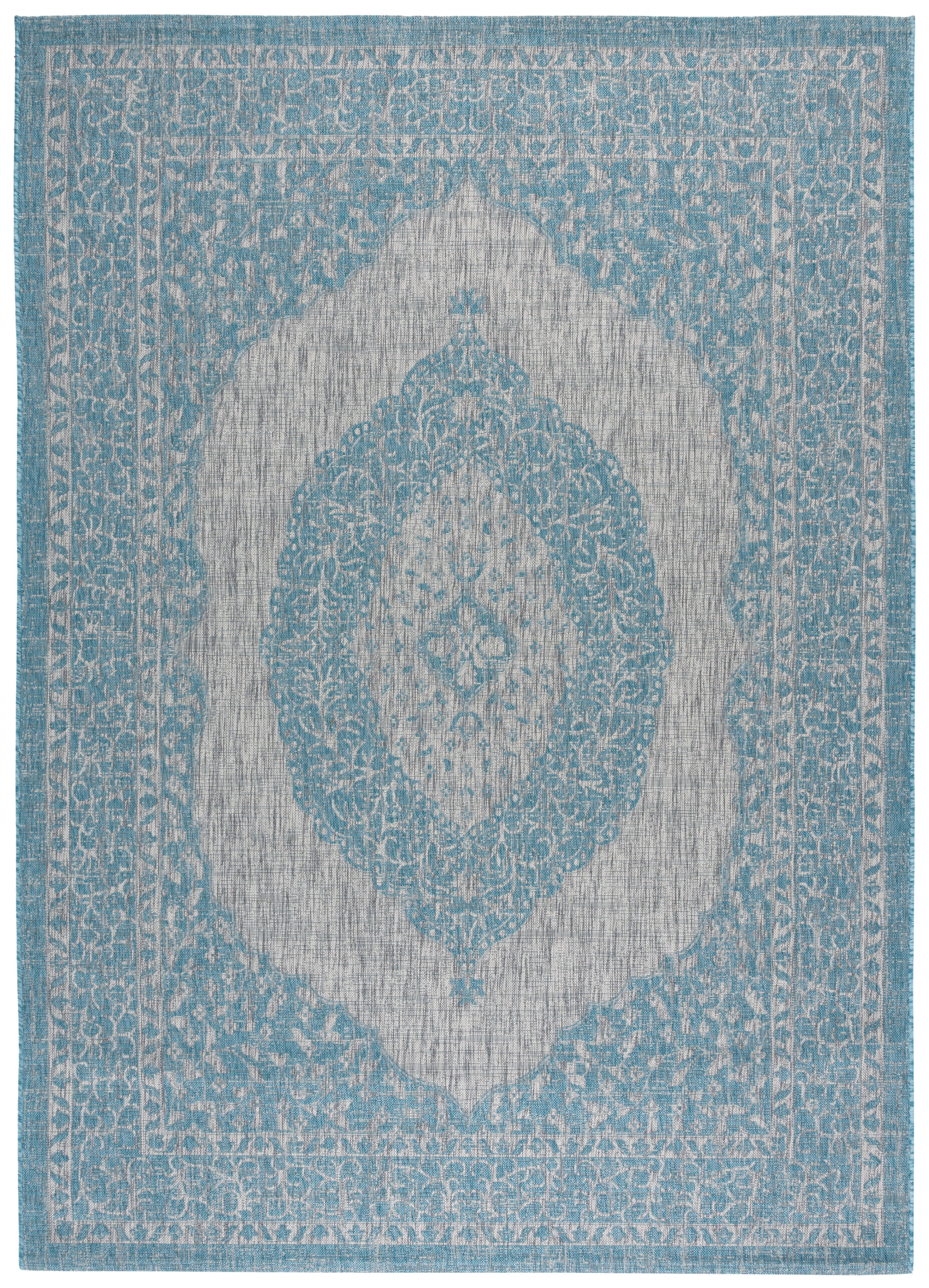 SAFAVIEH Courtyard Avi Traditional Indoor/Outdoor Area Rug, 8' x 11', Light Grey/Aqua