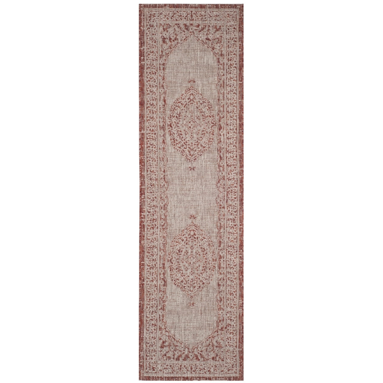 Terracotta Red Synthetic Floral Outdoor Runner Rug