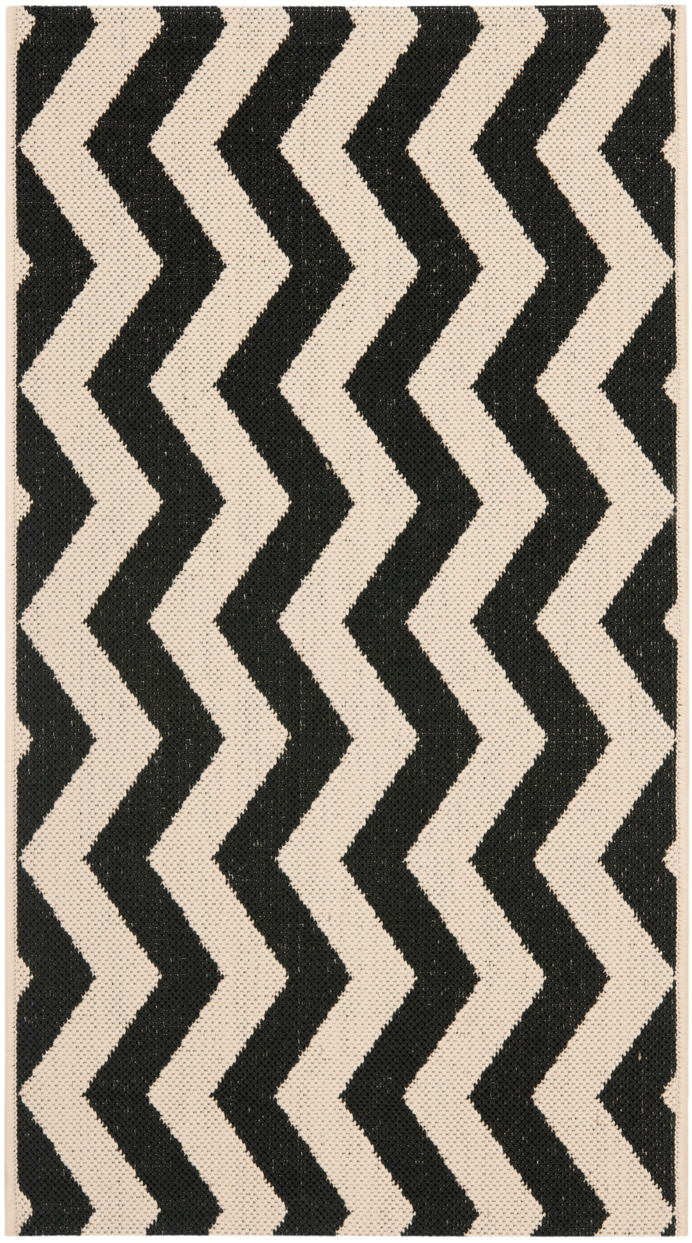 Black and Beige Chevron Indoor/Outdoor Synthetic Area Rug