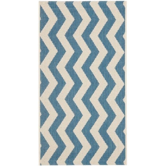 SAFAVIEH Courtyard Ayden Chevron Indoor/Outdoor Area Rug, 2' x 3'7", Blue/Beige