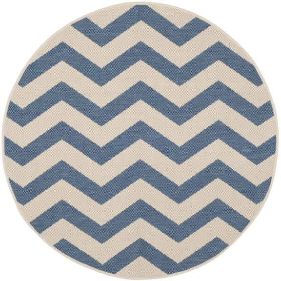 Safavieh Courtyard Ayden Chevron Indoor/Outdoor Area Rug, Blue/Beige, 4' x 4' Round