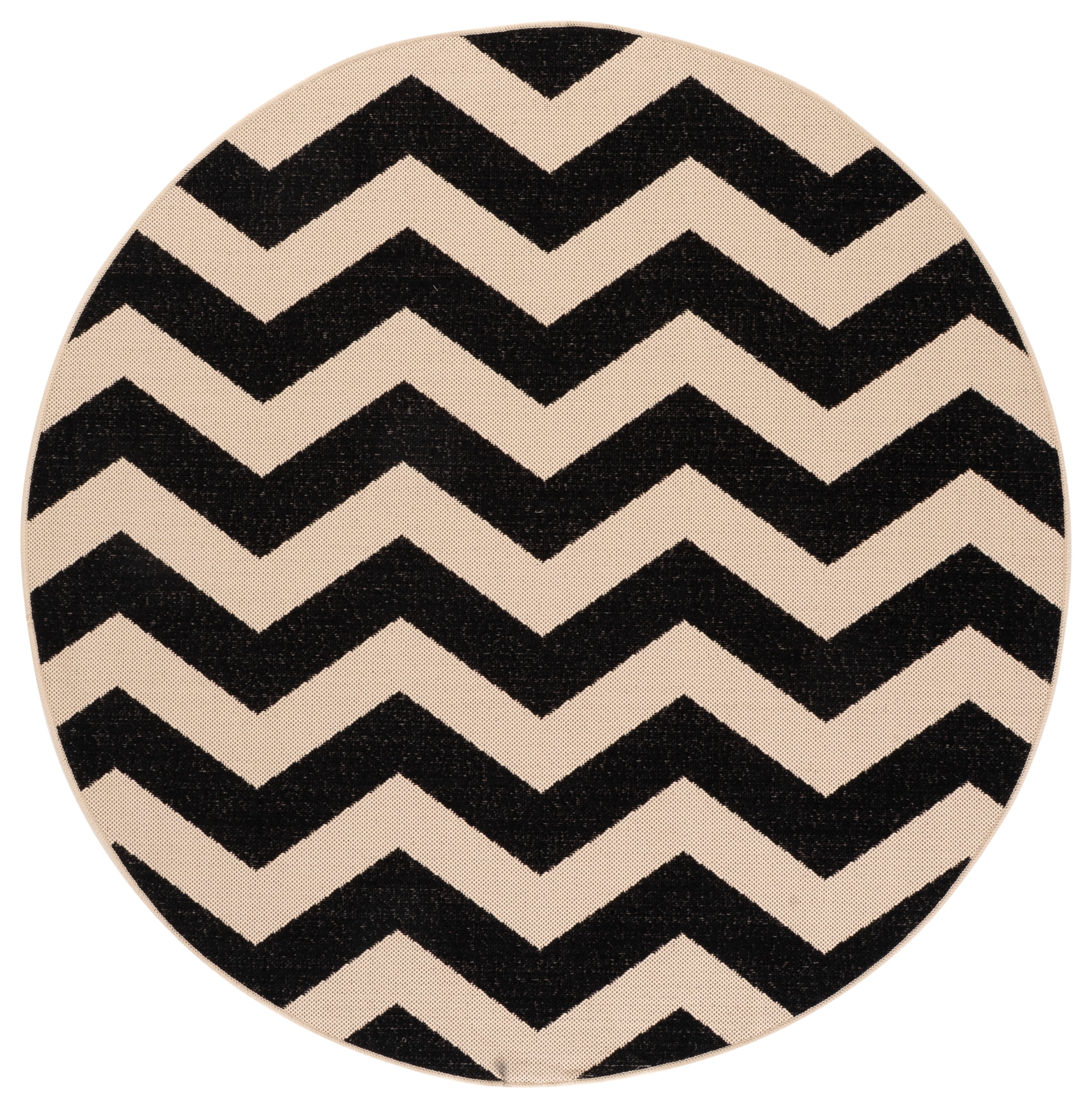 Safavieh Courtyard Ayden Chevron Indoor/Outdoor Area Rug, Black/Beige, 5'3" x 5'3" Round