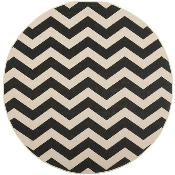 SAFAVIEH Courtyard Ayden Chevron Indoor/Outdoor Area Rug, 5'3" x 5'3" Round, Black/Beige