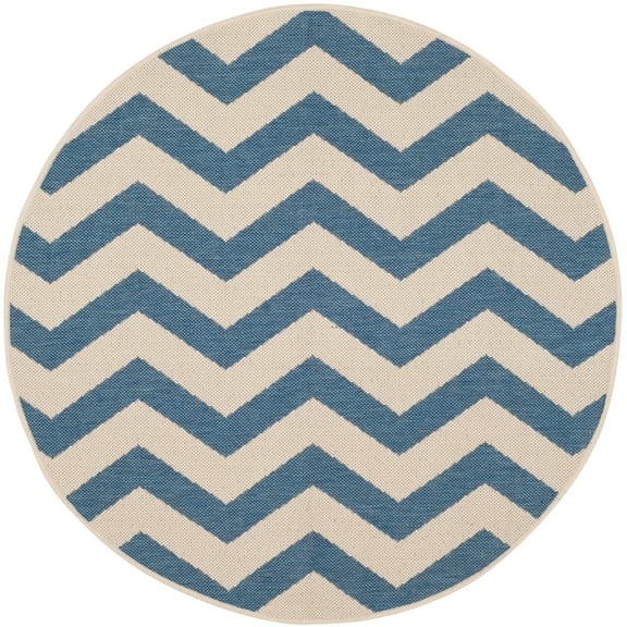 SAFAVIEH Courtyard Ayden Chevron Indoor/Outdoor Area Rug, 5'3" x 5'3" Round, Blue/Beige