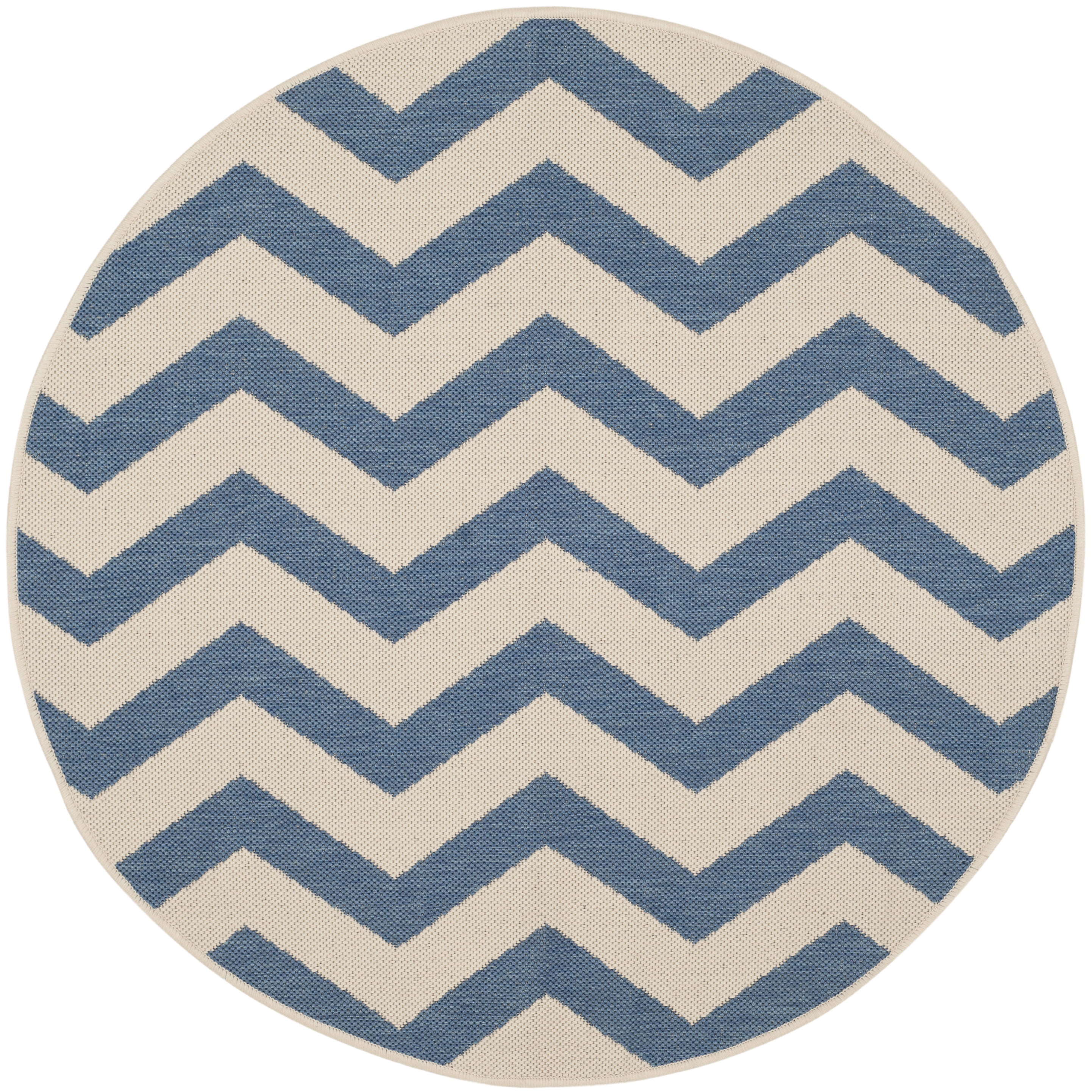 Safavieh Courtyard Ayden Chevron Indoor/Outdoor Area Rug, Blue/Beige, 5'3" x 5'3" Round