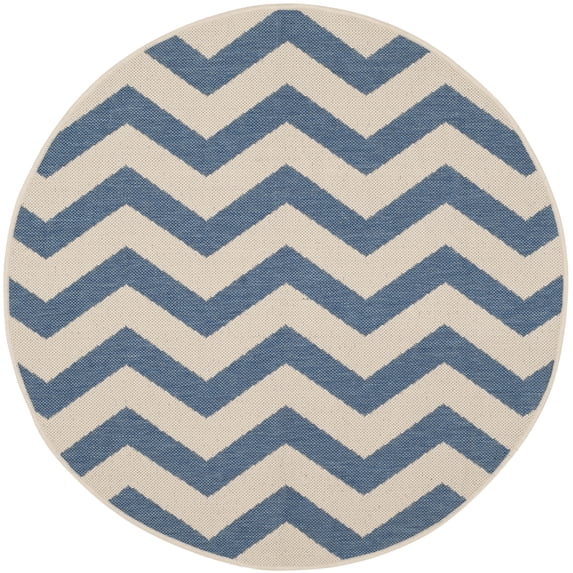 Safavieh Courtyard Ayden Chevron Indoor/Outdoor Area Rug, Blue/Beige, 5'3" x 5'3" Round