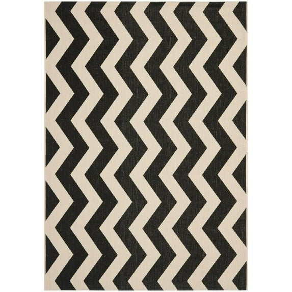 SAFAVIEH Courtyard Ayden Chevron Indoor/Outdoor Area Rug, 5'3" x 7'7", Black/Beige