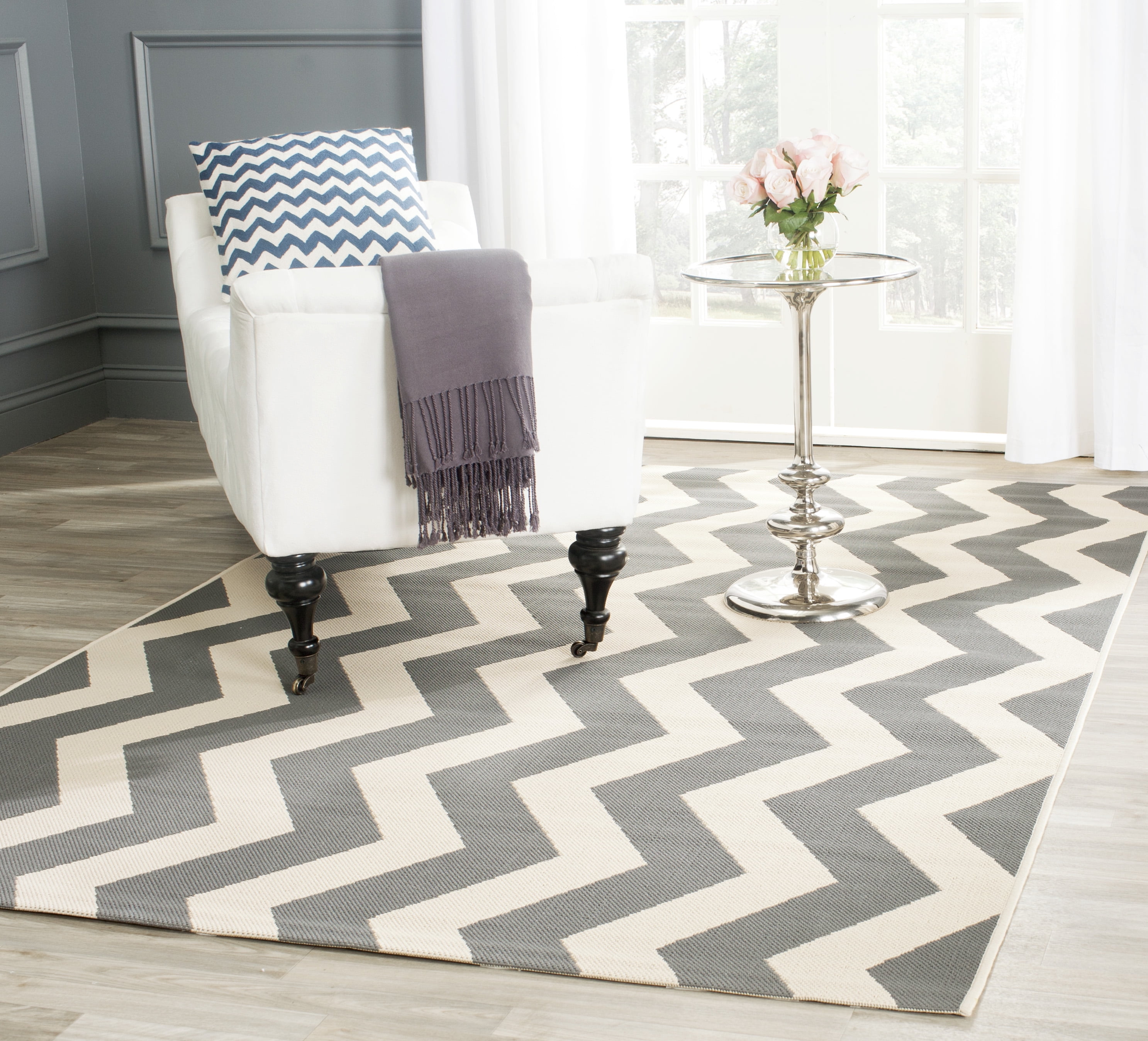 Gray and Beige Chevron Outdoor Area Rug, 8' x 11'