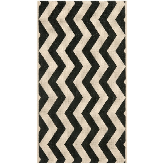 SAFAVIEH Courtyard Ayden Chevron Indoor/Outdoor Area Rug, Black/Beige, 2' x 3'7"