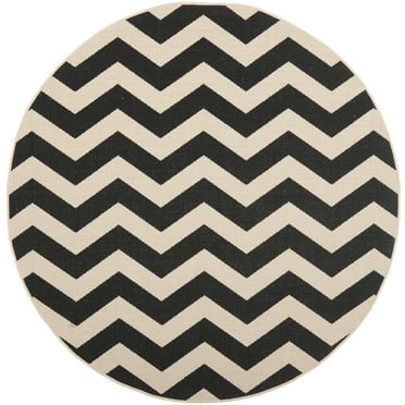 SAFAVIEH Courtyard Ayden Chevron Indoor/Outdoor Area Rug, Black/Beige, 4' x 4' Round