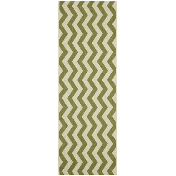 SAFAVIEH Courtyard Ayden Chevron Indoor/Outdoor Runner Rug, 2'3" x 6'7", Green/Beige