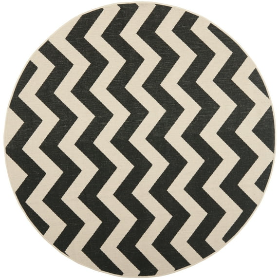 SAFAVIEH Courtyard Bailey Chevron Indoor/Outdoor Area Rug, Black/Beige, 6'7" x 6'7" Round