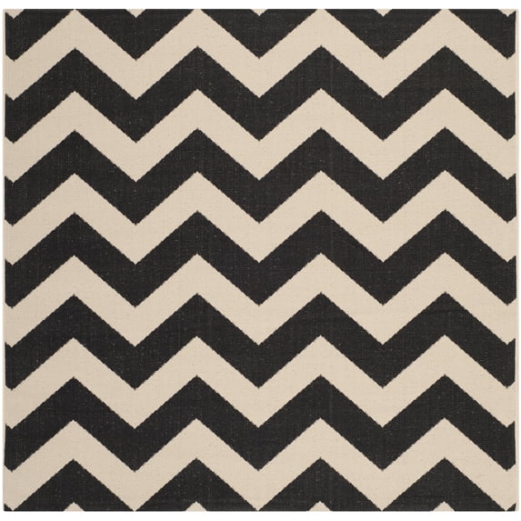 Safavieh Courtyard Bailey Chevron Indoor/Outdoor Area Rug, Black/Beige, 6'7" x 6'7" Square
