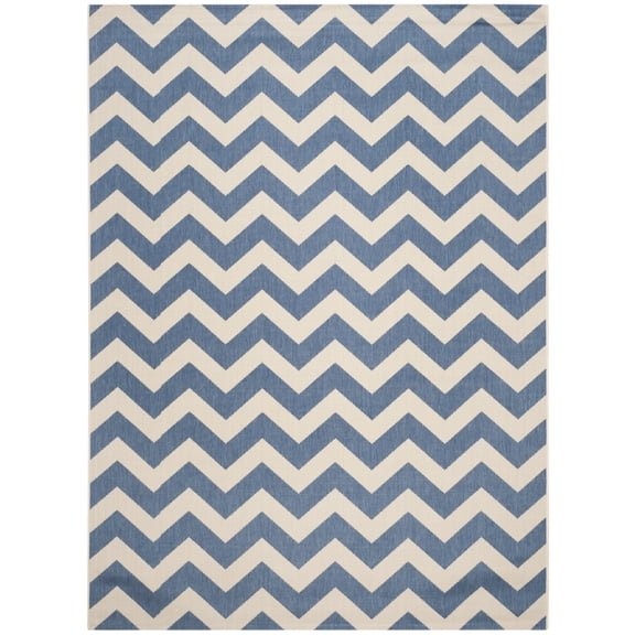 SAFAVIEH Courtyard Bailey Chevron Indoor/Outdoor Area Rug, Blue/Beige, 9' x 12'
