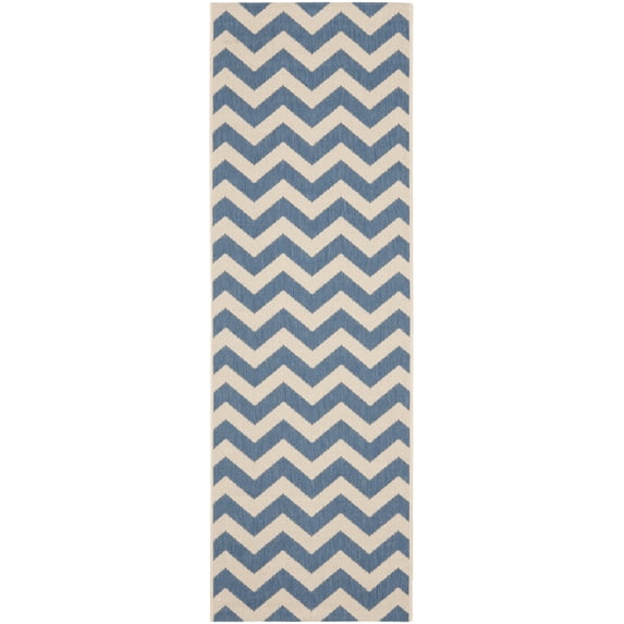 Safavieh Courtyard Bailey Chevron Indoor/Outdoor Runner Rug, Blue/Beige, 2'3" x 10'