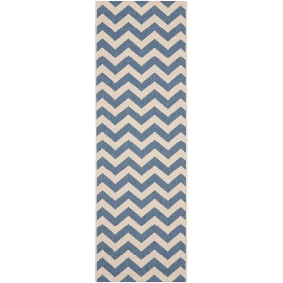 Safavieh Courtyard Bailey Chevron Indoor/Outdoor Runner Rug, Blue/Beige, 2'3" x 10'