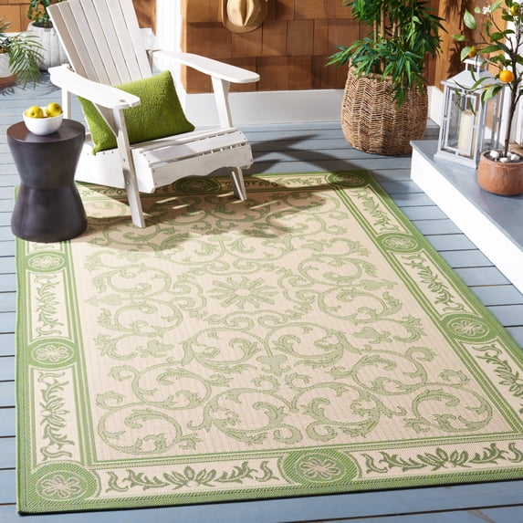 Safavieh Courtyard Bairre Botanical Indoor/Outdoor Area Rug, Natural/Olive, 4' x 5'7"