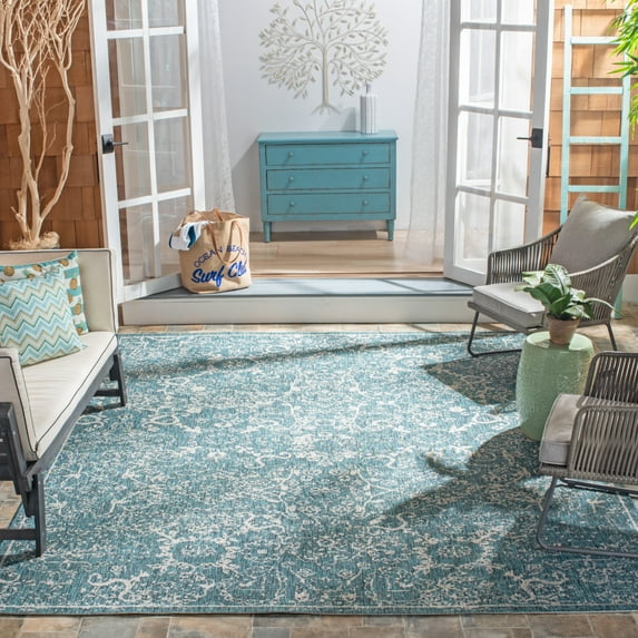 SAFAVIEH Courtyard Baldric Floral Indoor/Outdoor Area Rug, Blue/Grey, 8' x 10'