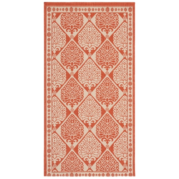 SAFAVIEH Courtyard Barrett Geometric Indoor/Outdoor Area Rug, Rust/Sand, 2'7" x 5'
