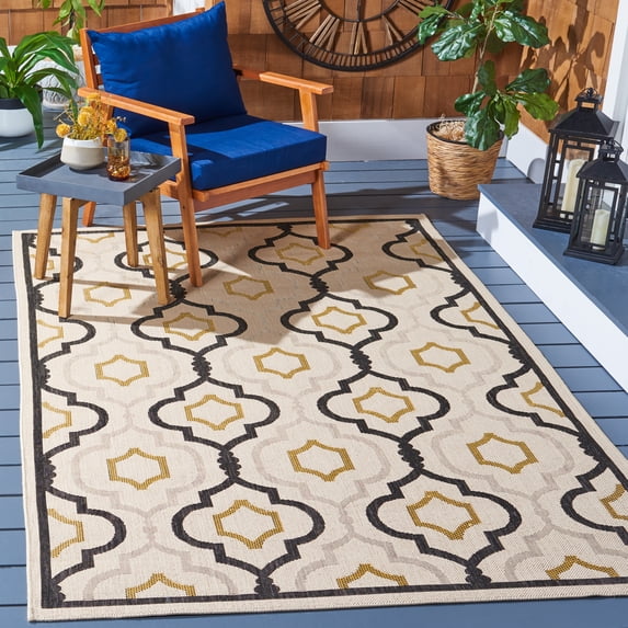 Safavieh Courtyard Bayon Geometric Indoor/Outdoor Area Rug, Beige/Black, 4' x 5'7"