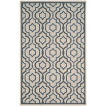 SAFAVIEH Courtyard Bayon Geometric Indoor/Outdoor Area Rug, Beige/Navy, 6'7" x 6'7" Round