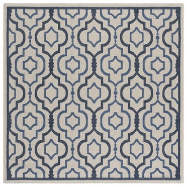 SAFAVIEH Courtyard Bayon Geometric Indoor/Outdoor Area Rug, Beige/Navy, 6'7" x 6'7" Square