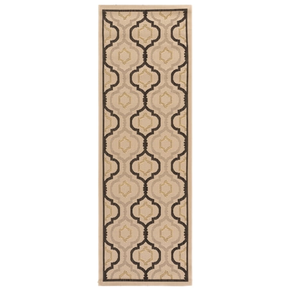 Safavieh Courtyard Bayon Geometric Indoor/Outdoor Runner Rug, Beige/Black, 2'3" x 6'7"