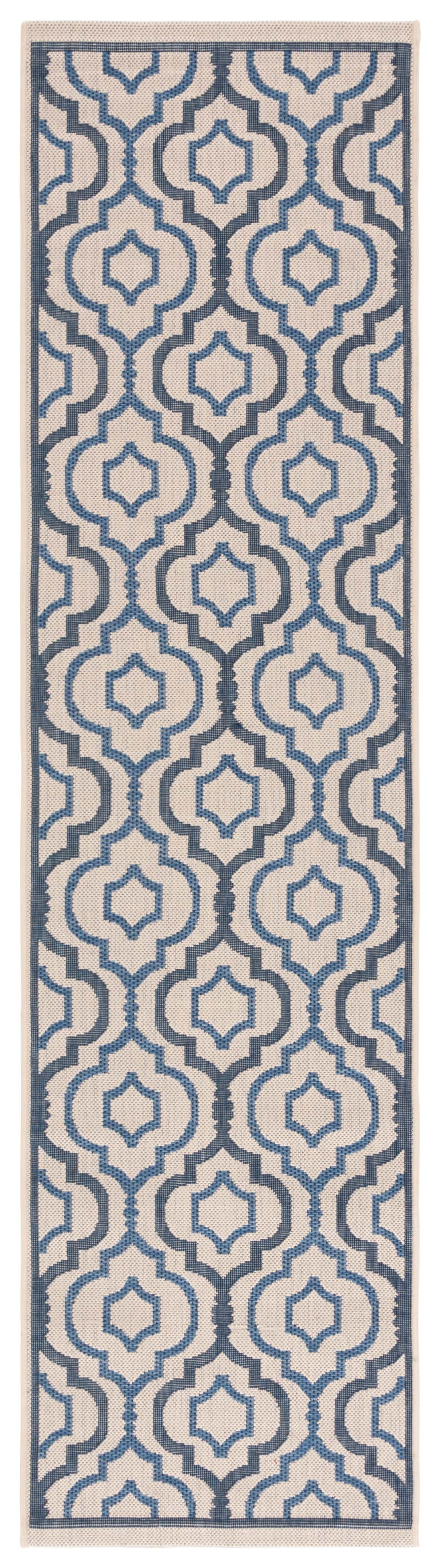 Safavieh Courtyard Bayon Geometric Indoor/Outdoor Runner Rug, Beige/Navy, 2'4" x 12'